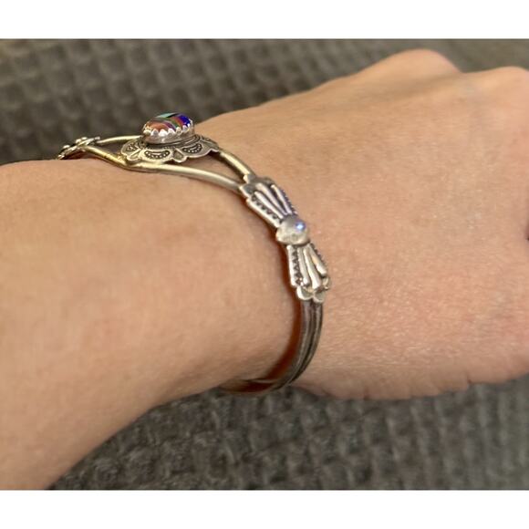 Navajo Sterling Multi Stone Inlay Cuff Bracelet Clarence Thomas C.T. 9.6g - Picture 9 of 11